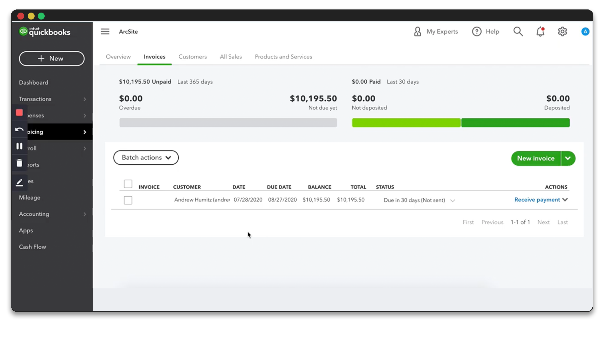 QuickBooks ArcSite Invoice