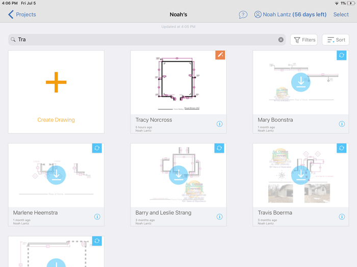 Instant access to all of your projects and drawings via ArcSite's cloud storage